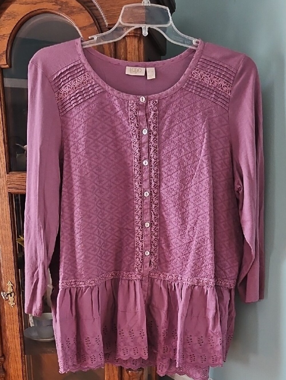 Women's TALBOTS Pink Button Henley Top & LOGO Lavish Purple Mixed TUNIC - Picture 7 of 13